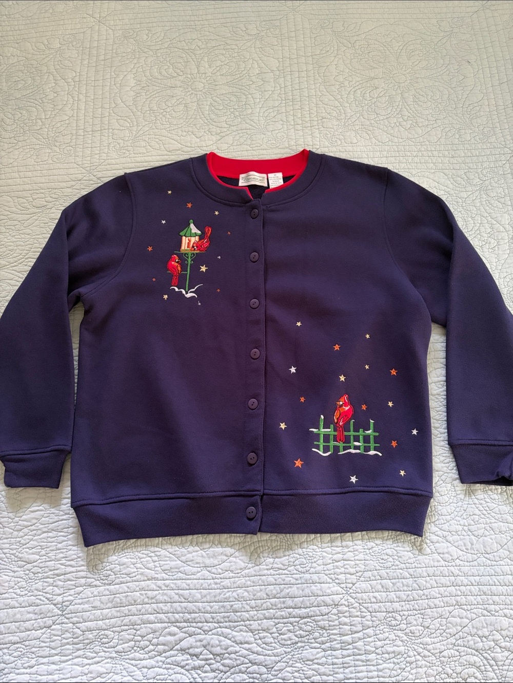 Vintage Navy Sweatshirt with Red Cardinal Embroidery